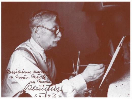 Malíř Oldřich Blažíček začátkem 40. let 20. století