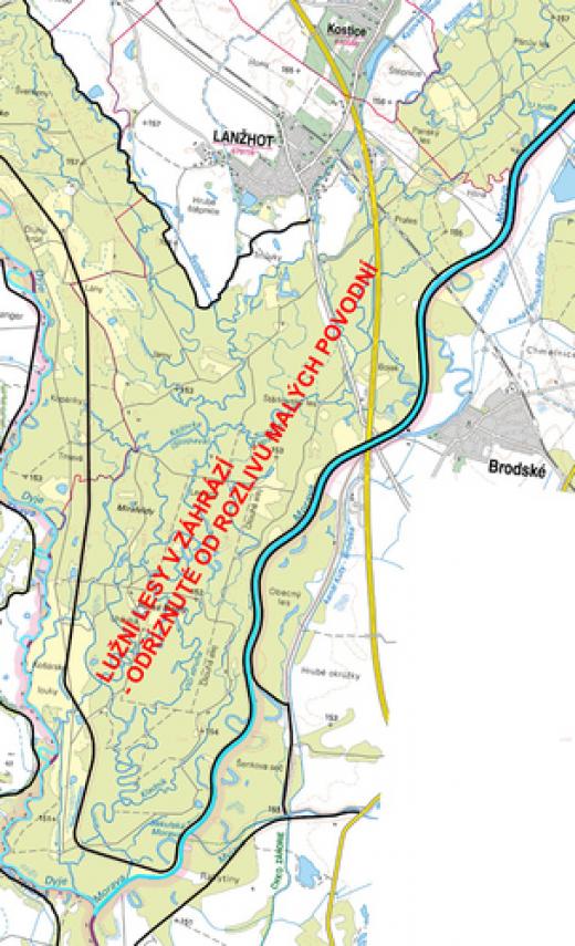 Současný hrázový systém v prostoru poldru Soutok.